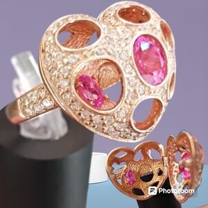 FINAL SALE PRICE Rubellite Tourmaline Diamonds Peekaboo Locket Ring .925 SS Sz 8